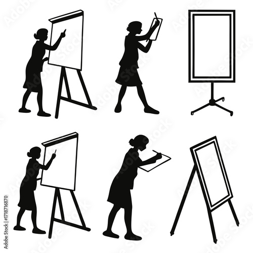 Businesswomen Silhouettes Presenting And Writing On Whiteboards