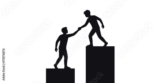 Helping Hand Silhouette - One Person Assisting Another Up A Step Symbolizing Support And Teamwork