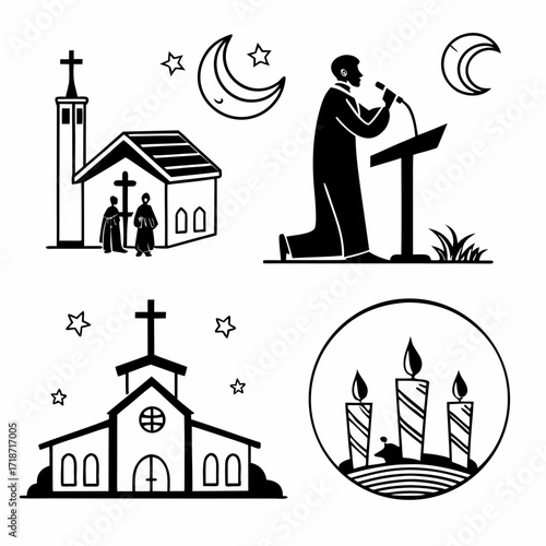 Christian Worship and Sermon Icons Keywords: christianity, sermon, preacher, church, cross