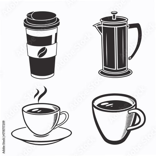 Coffee Collection: French Press, Travel Mug, and Two Cups