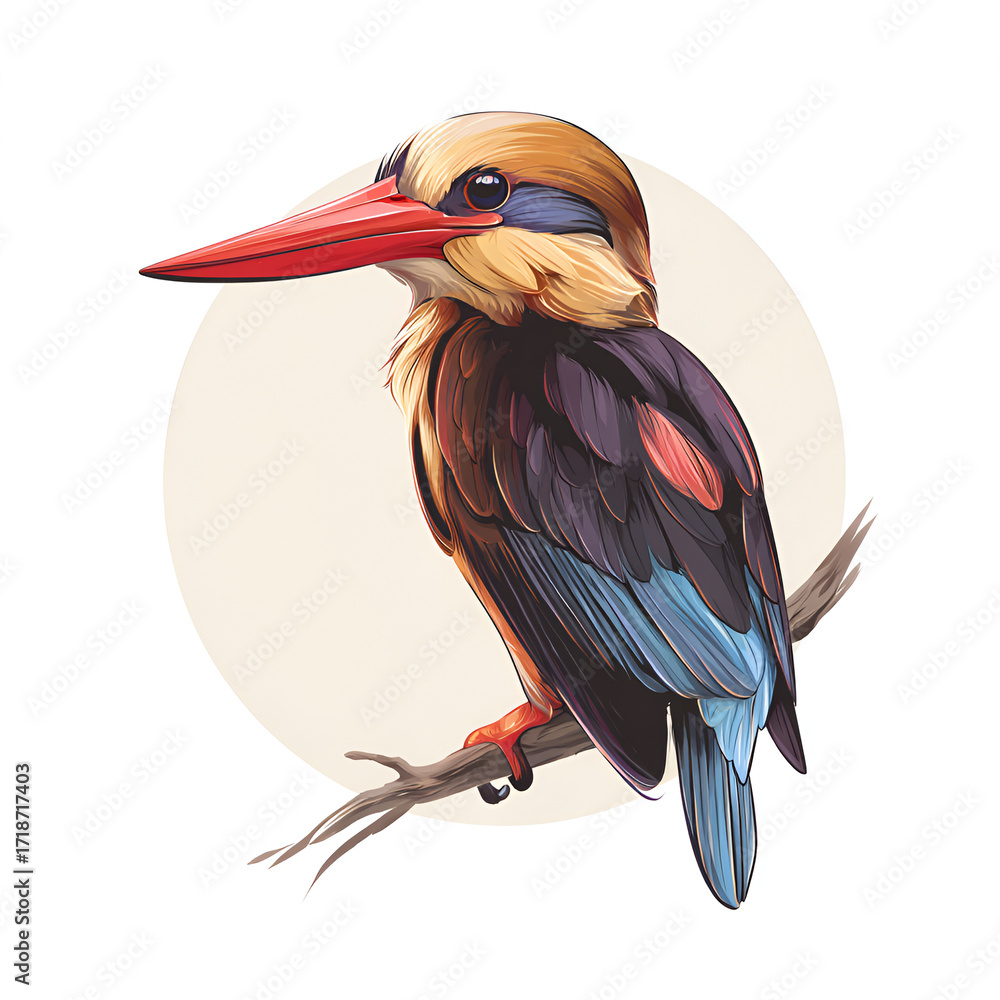 Obraz premium Cartoon style Brown Winged Kingfisher isolated on transparent background