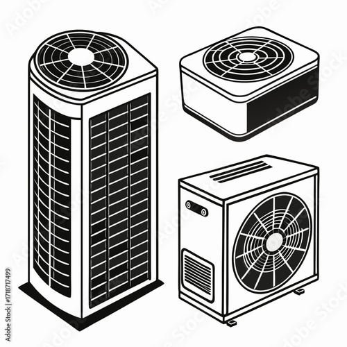 Collection of Isometric HVAC and Fan Icons air conditioner