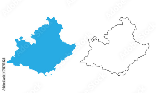 Provence-Alpes-Cote d'Azur, map of administrative division, region, of France. Map with detailed outline and blue silhouette