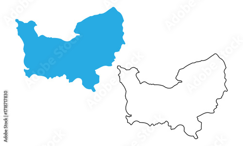 Normandy, map of administrative division, region, of France. Map with detailed outline and blue silhouette