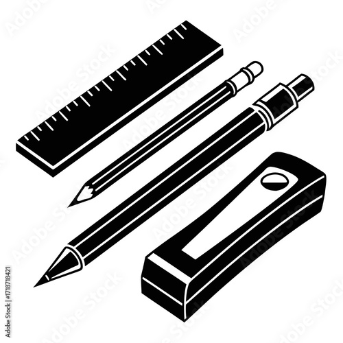 Drafting Tools Ruler Pencil and Sharpener Set Keywords: drafting, tools, ruler, pencil