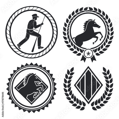 Equestrian and Sports Emblems with Laurel Wreaths badge