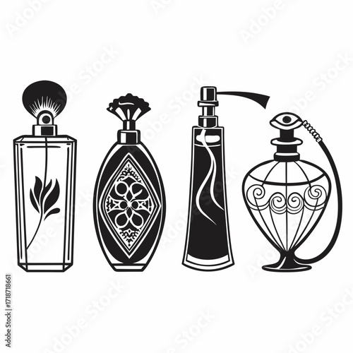 Elegant Perfume Bottles Silhouettes Collection Keywords: perfume, bottle, vintage, fragrance