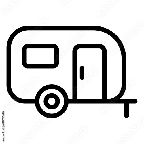 Camper Trailer Line Icon of Camping and Glamping Icon Set