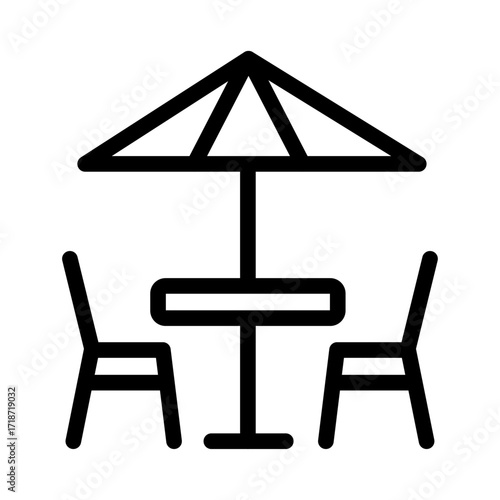 Outdoor Table and Umbrella Line Icon of Camping and Glamping Icon Set
