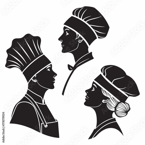 Female Chef Silhouettes With Various Toques cook culinary