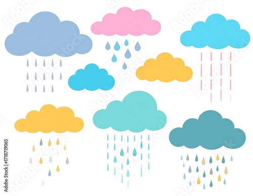 Cute cartoon clouds with rain