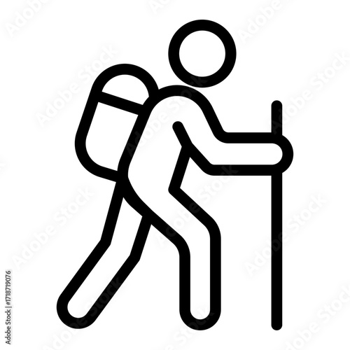 Hiker Silhouette Line Icon of Hiking Trails Icon Set