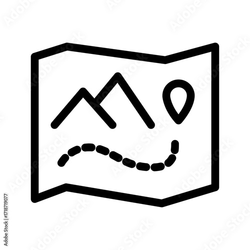 Mountain Map Line Icon of Hiking Trails Icon Set