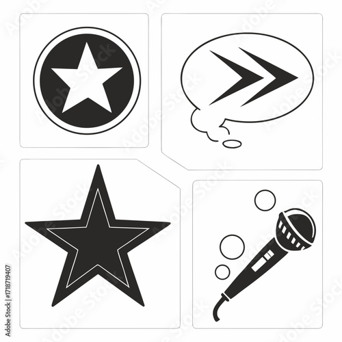Four black and white graphic icons on white background Keywords: icon, graphic, symbol, star