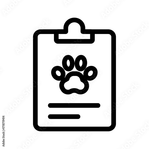 Medical Clipboard with Paw Line Icon of Veterinary Clinics Icon Set