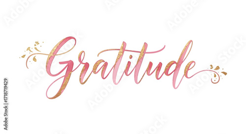 Elegant Watercolor Calligraphy of Gratitude with Delicate Floral Accents on a White Background