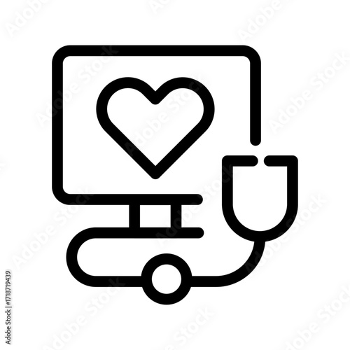 Heart with Stethoscope Line Icon of Veterinary Clinics Icon Set