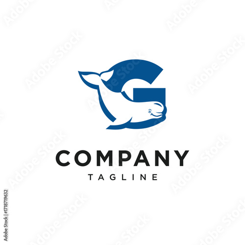 Letter G Beluga Whale Logo Icon Vector