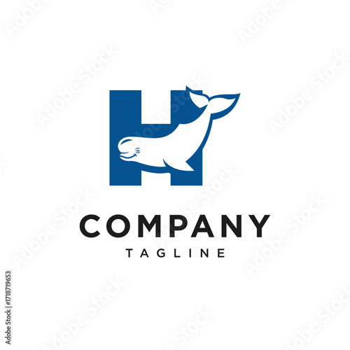 Letter H Beluga Whale Logo Icon Vector
