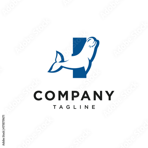Letter I Beluga Whale Logo Icon Vector
