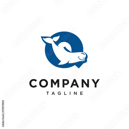 Letter Q Beluga Whale Logo Icon Vector