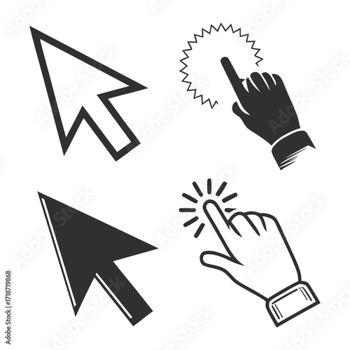 Four Cursor Icons With Arrow And Click Effects pointer