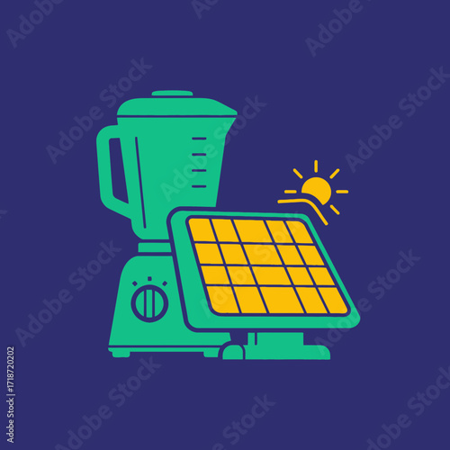 Illustration of a blender powered by a solar panel.