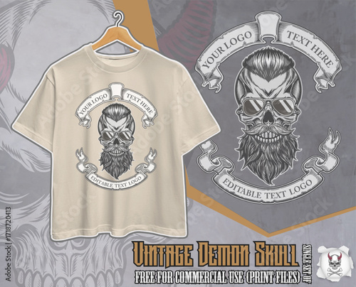 Cool Hipster Bearded Skull with Sunglasses – Retro Vector Design for premium streetwear t-shirt (colored variation)