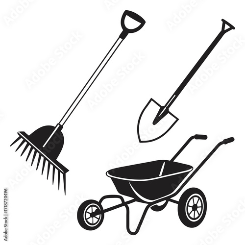 Garden Tools Silhouette With Spade And Rake Keywords: gardening, tools, rake, shovel