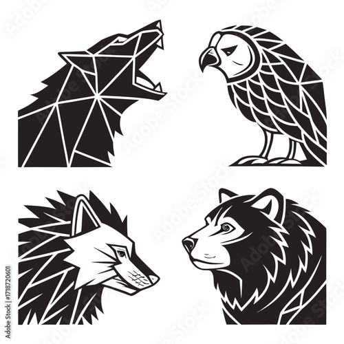 Geometric Animal Heads Wolf Owl Fox Bear Icons