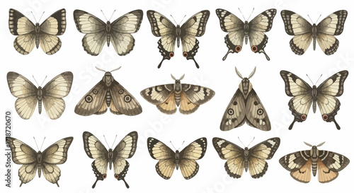 Watercolor Butterfly and Moth Collection Set of 16 Varied Natural Insect Clipart