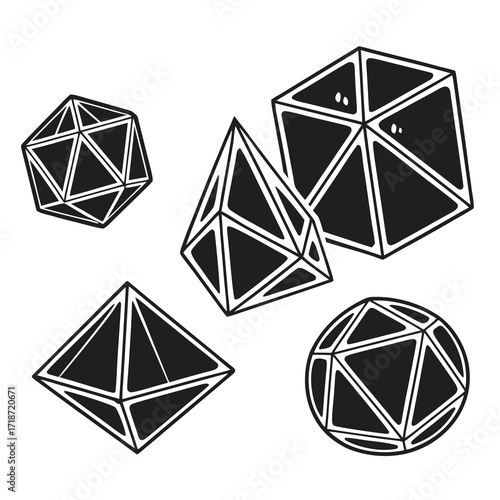 Geometric Polyhedra Shapes Collection Black And White