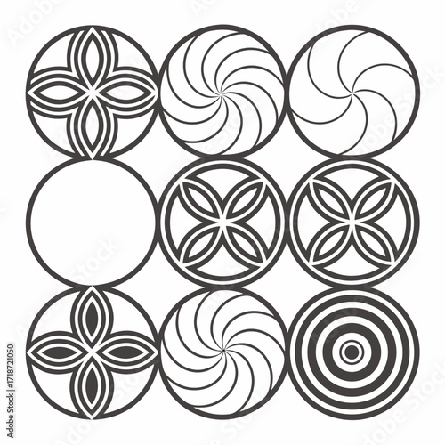 Grid of Circular Geometric Designs patterns