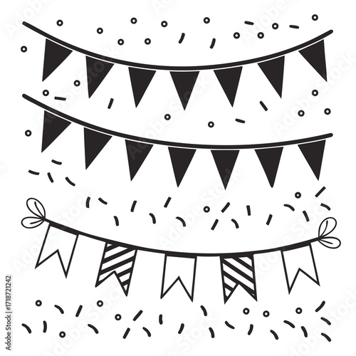 Hand Drawn Party Bunting and Confetti banner flags