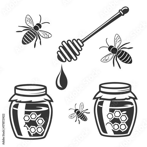 Honey Bees Jars and Dipper Icons spoon
