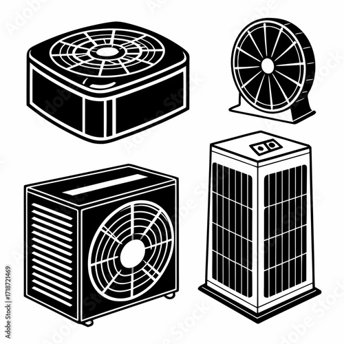 HVAC Unit and Fan Collection Isometric Icons air conditioner
