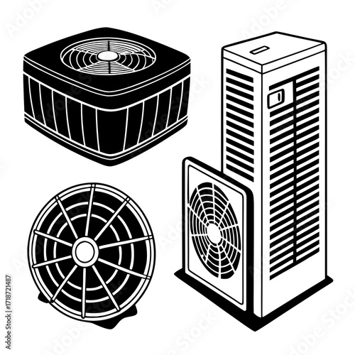 HVAC Unit and Fan Icons Set HVAC air conditioner