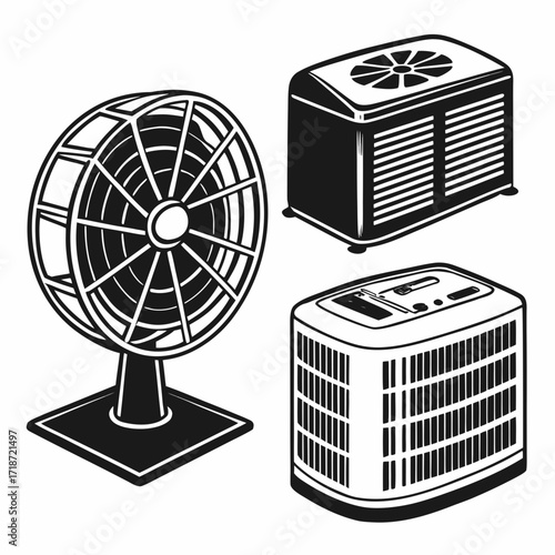 HVAC Units and Fan Isometric Graphics air conditioner