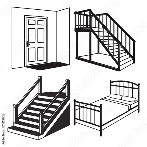 Interior Doorway Staircase And Bedroom Furniture Keywords: door, doorway, stairs, staircase, bed