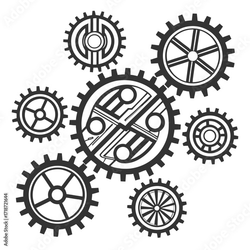 Interlocking Gears and Cogs Graphic machinery mechanical