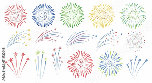 Colorful collection of fireworks illustrations, perfect for celebrations and festive designs