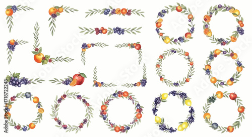Watercolor floral wreaths and bouquets set elegant botanical clip art collection