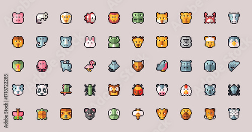 Retro Pixel Animals Collection – 8bit Style Cute Retro Wildlife Set Vector Illustration