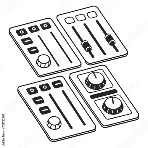 Multiple Audio Mixer Control Panels Line Art sound control