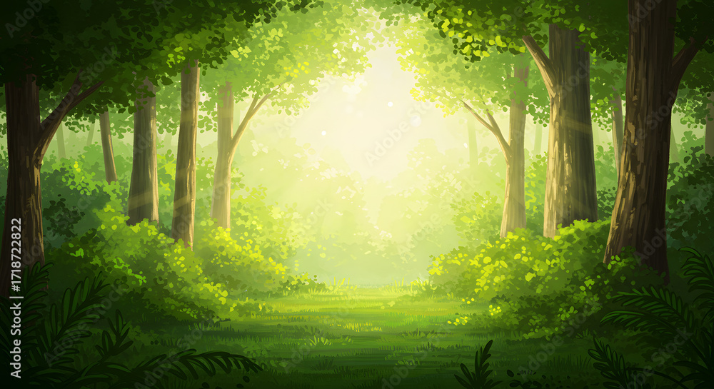 Fototapeta premium A Lush Forest Clearing Bathed in Sunlight