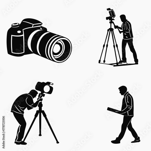 Photographers and Videographers Silhouettes with Equipment