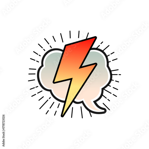 Comic book style vector illustration of a lightning bolt in speech bubble
