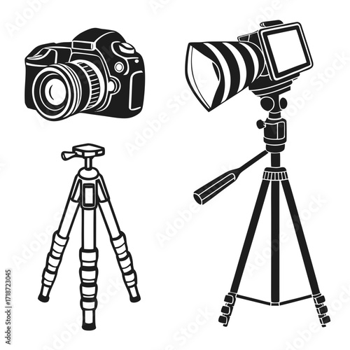Photography Equipment Silhouettes With Cameras and Tripods
