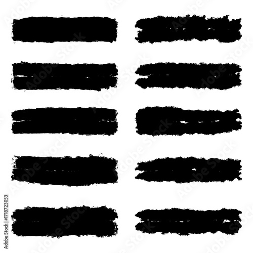 Set of ten different black grunge watercolor brush strokes for your design