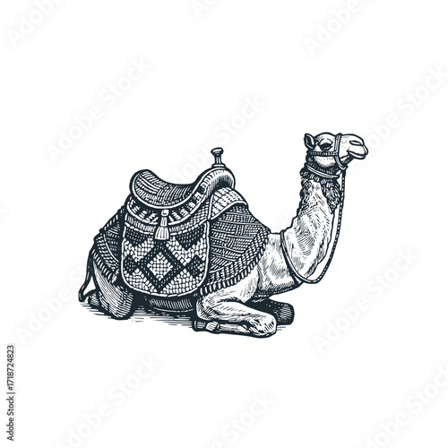 Sitting camel – Black and White Icon Vector and Illustration